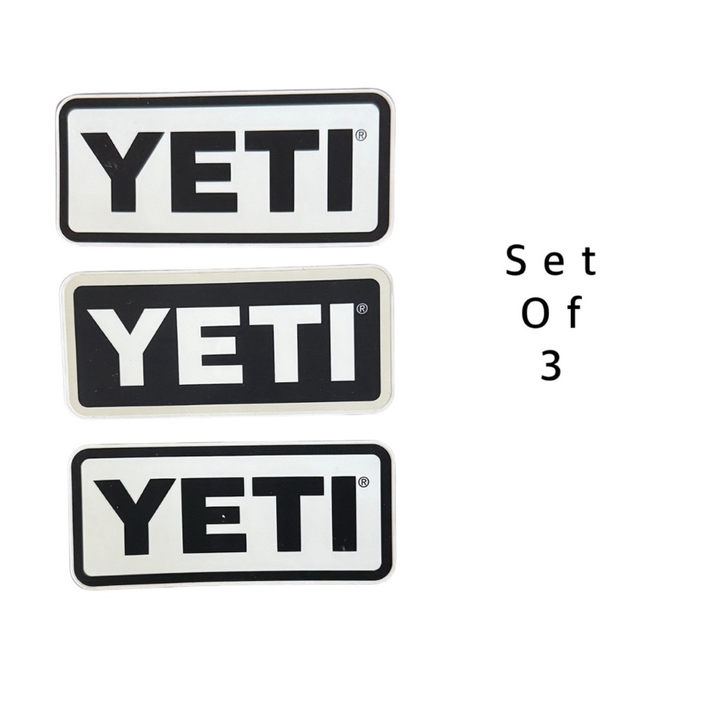 Set of 3 YETI Logo Stickers Black and White Vinyl Decals